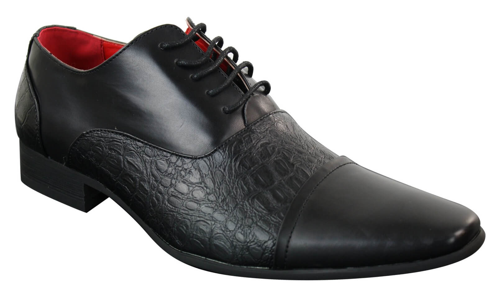 Zapatos de hombre de piel sintética negra brillante con charol.