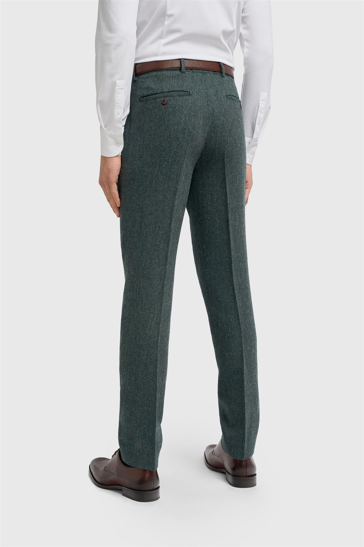 Thomas - Pantalones de hombre de tweed de espiga de mezcla de lana color oliva