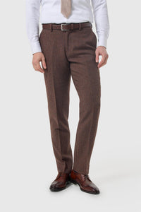 Thomas - Pantalones de hombre de tweed de espiga de mezcla de lana marrón