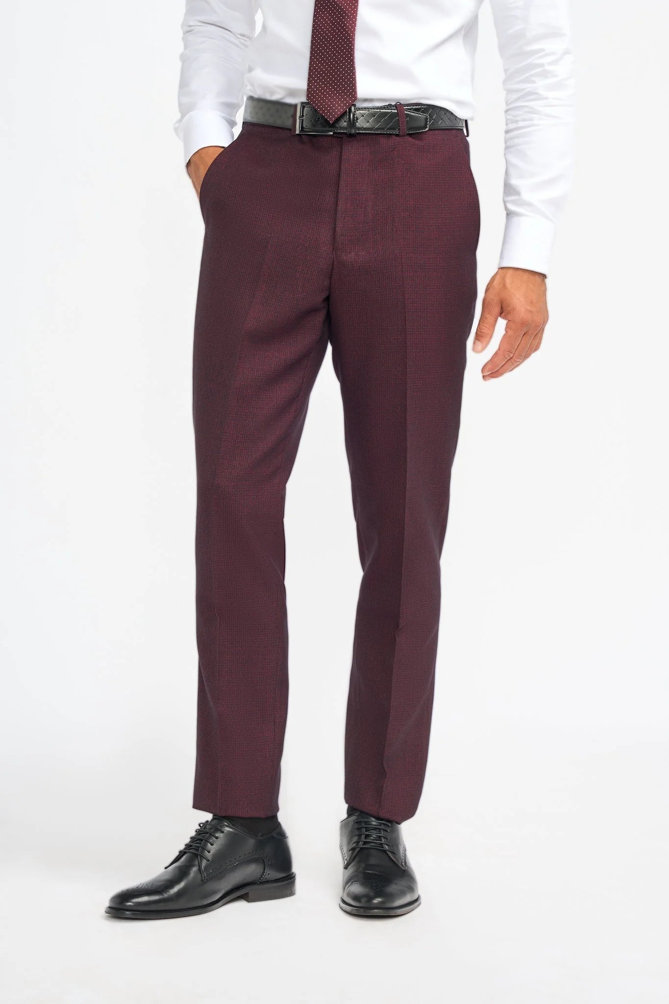 Caridi - Pantalones de hombre a cuadros color burdeos