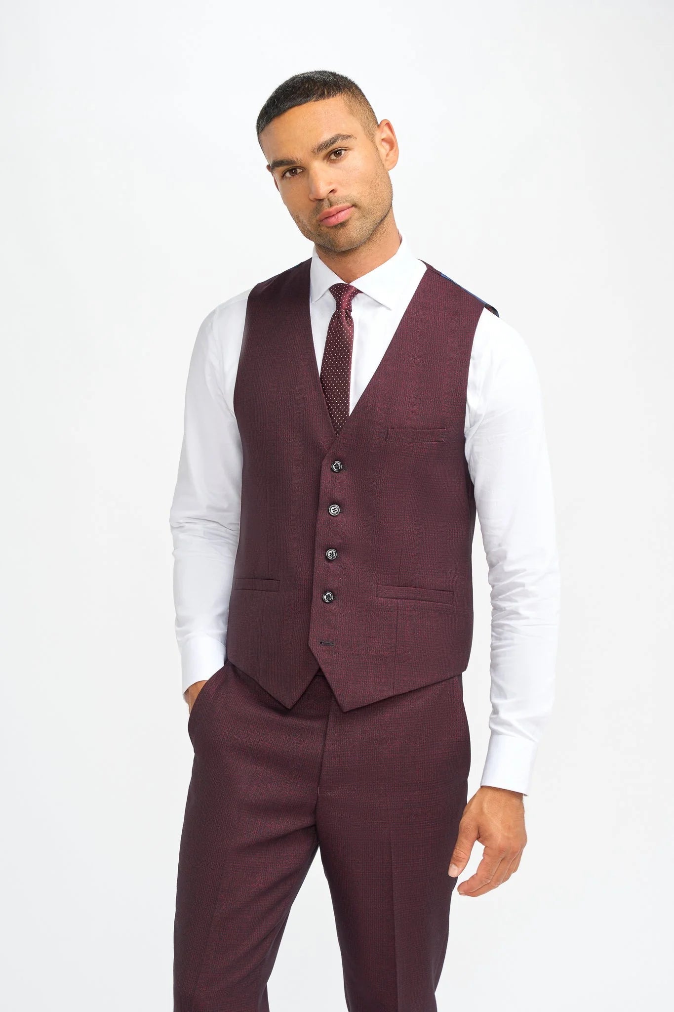 Caridi - Pantalones de hombre a cuadros color burdeos