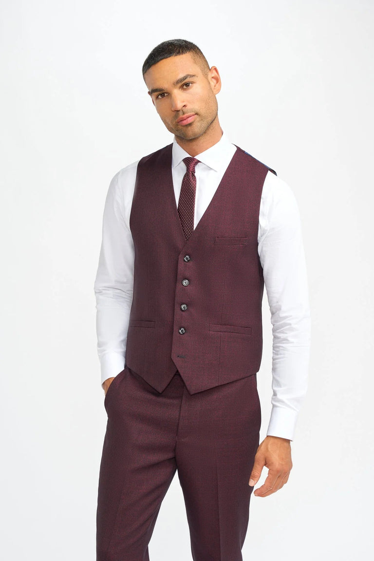Caridi - Pantalones de hombre a cuadros color burdeos