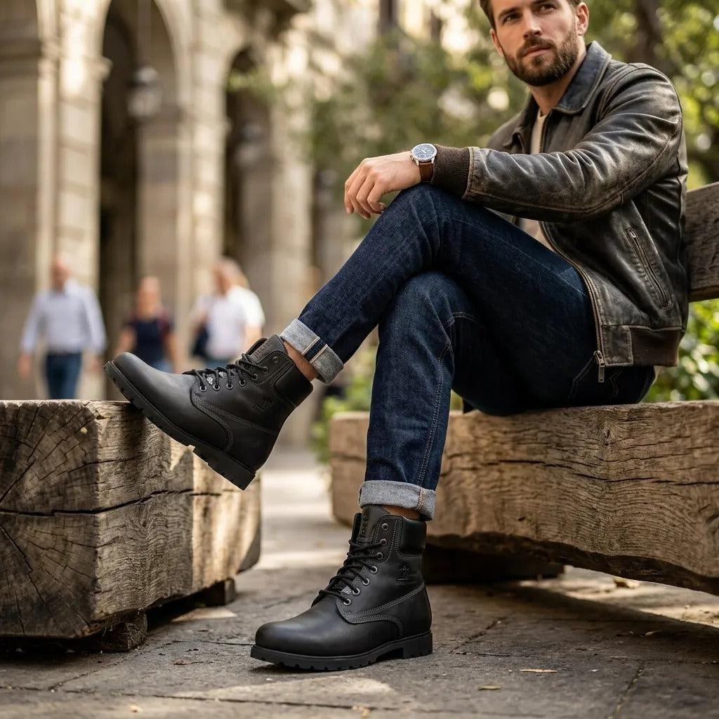 03 C3 - Botines impermeables de piel negra para hombre