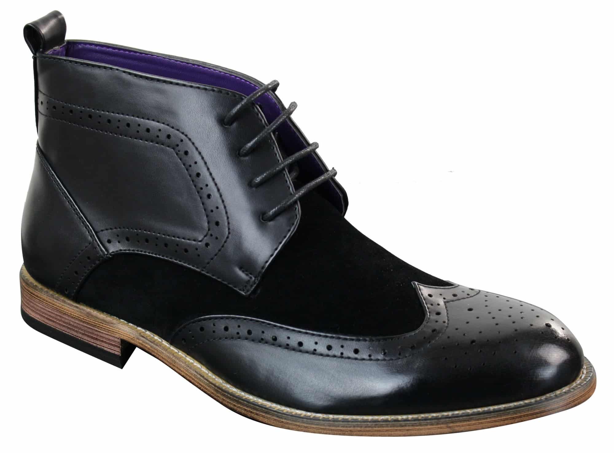 Botas de hombre negras de piel sintética y ante, estilo brogue, elegantes y casuales, con cordones.