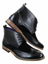 Botas de hombre negras de piel sintética y ante, estilo brogue, elegantes y casuales, con cordones.