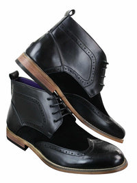 Botas de hombre negras de piel sintética y ante, estilo brogue, elegantes y casuales, con cordones.