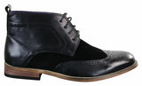 Botas de hombre negras de piel sintética y ante, estilo brogue, elegantes y casuales, con cordones.