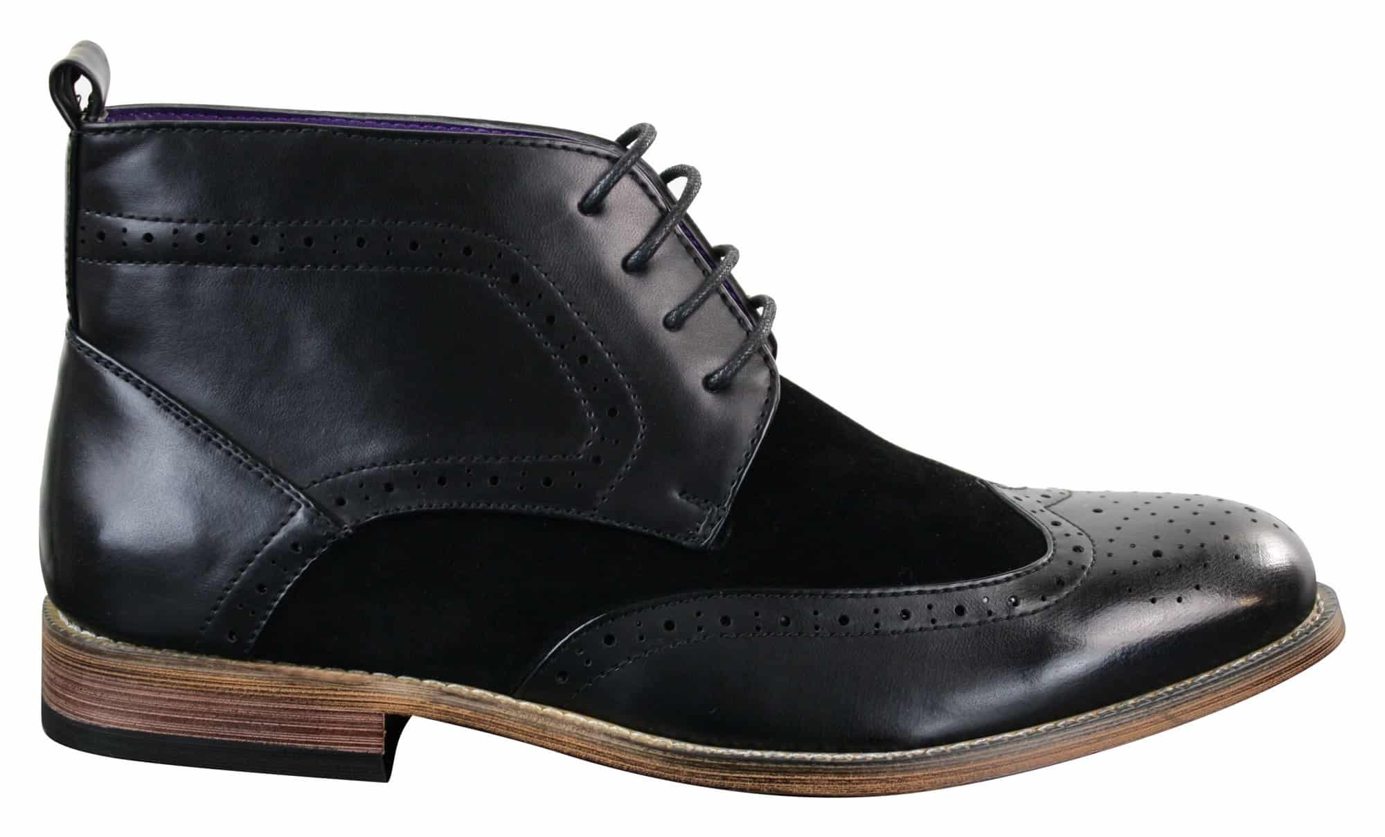 Botas de hombre negras de piel sintética y ante, estilo brogue, elegantes y casuales, con cordones.