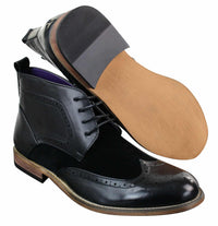 Botas de hombre negras de piel sintética y ante, estilo brogue, elegantes y casuales, con cordones.