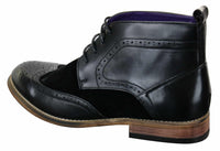 Botas de hombre negras de piel sintética y ante, estilo brogue, elegantes y casuales, con cordones.