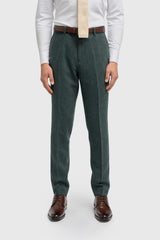 Thomas - Pantalones de hombre de tweed de espiga de mezcla de lana color oliva