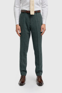 Thomas - Pantalones de hombre de tweed de espiga de mezcla de lana color oliva