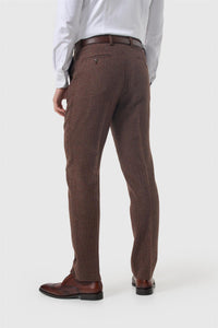 Thomas - Pantalones de hombre de tweed de espiga de mezcla de lana marrón
