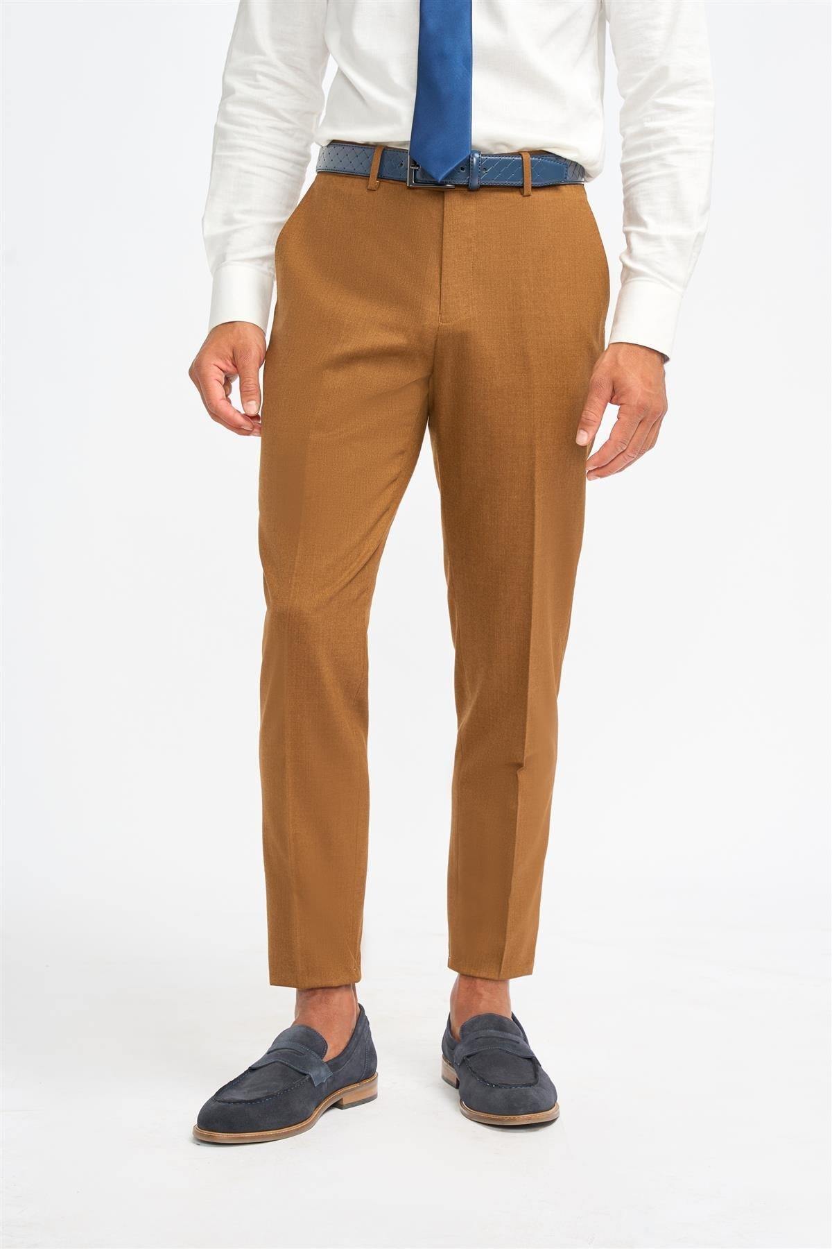 James - Pantalones formales de hombre color marrón camel