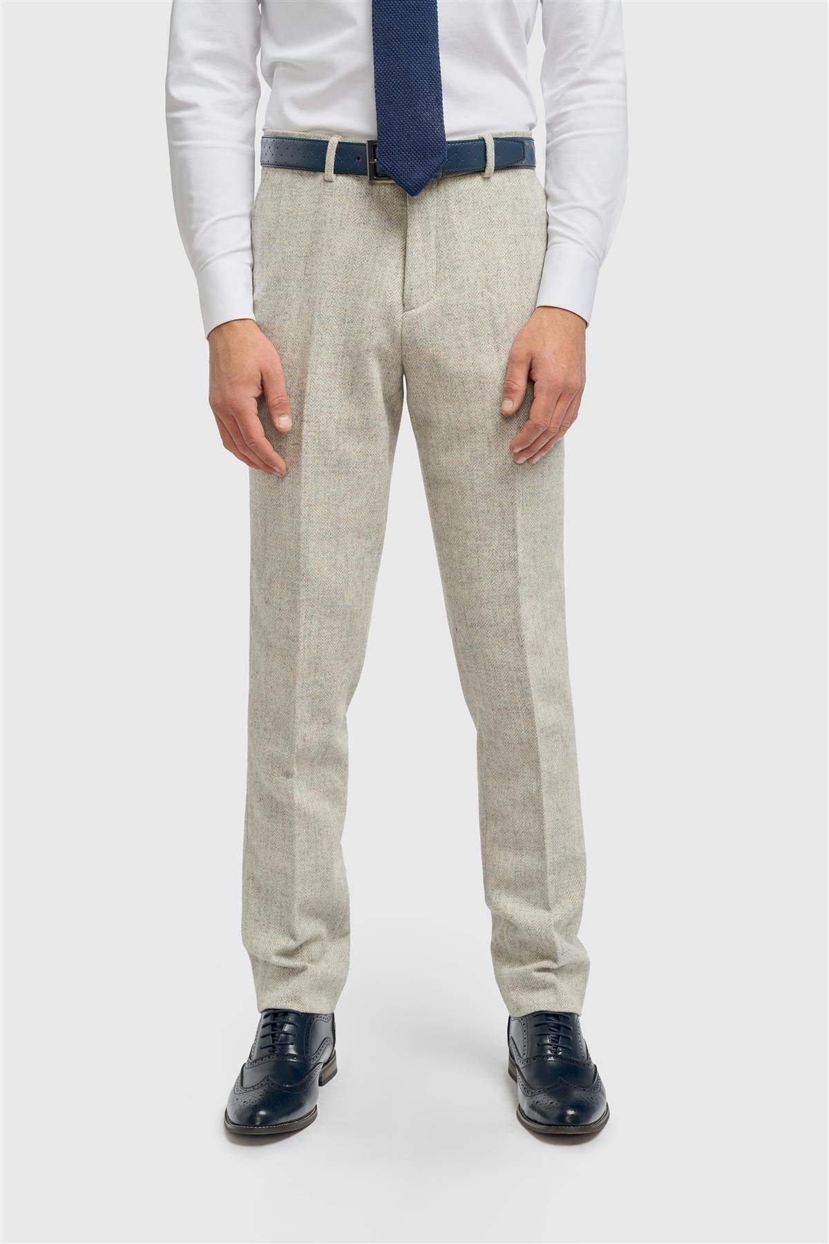 Thomas - Pantalones de hombre de tweed de espiga de mezcla de lana gris