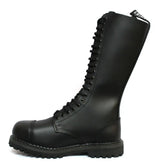 Botas militares unisex de cuero auténtico negras Ginders King Punk Rock Safety Steel Tone