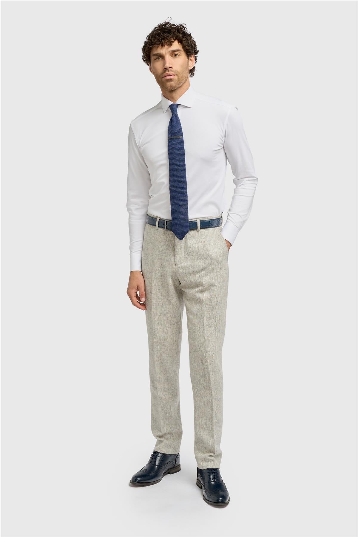 Thomas - Pantalones de hombre de tweed de espiga de mezcla de lana gris
