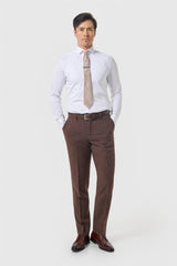 Thomas - Pantalones de hombre de tweed de espiga de mezcla de lana marrón