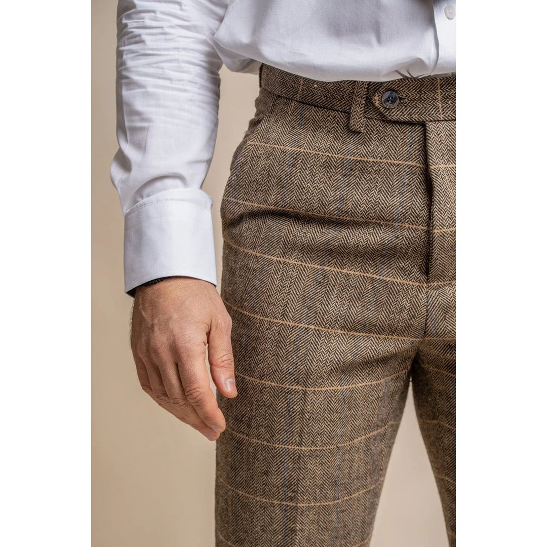 Albert - Pantalones de tweed marrón claro para hombre
