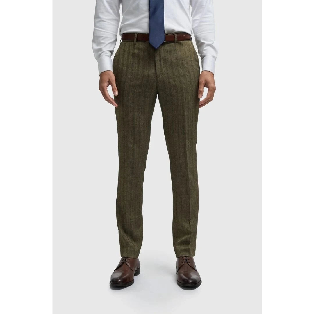 Damon - Pantalones de tweed verde oliva para hombre