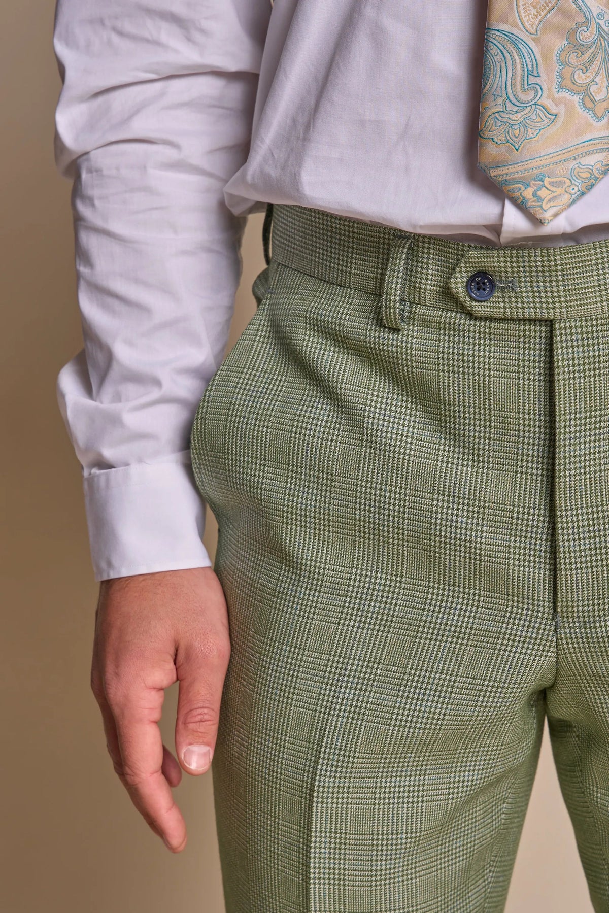 Caridi - Pantalones de hombre a cuadros verde salvia