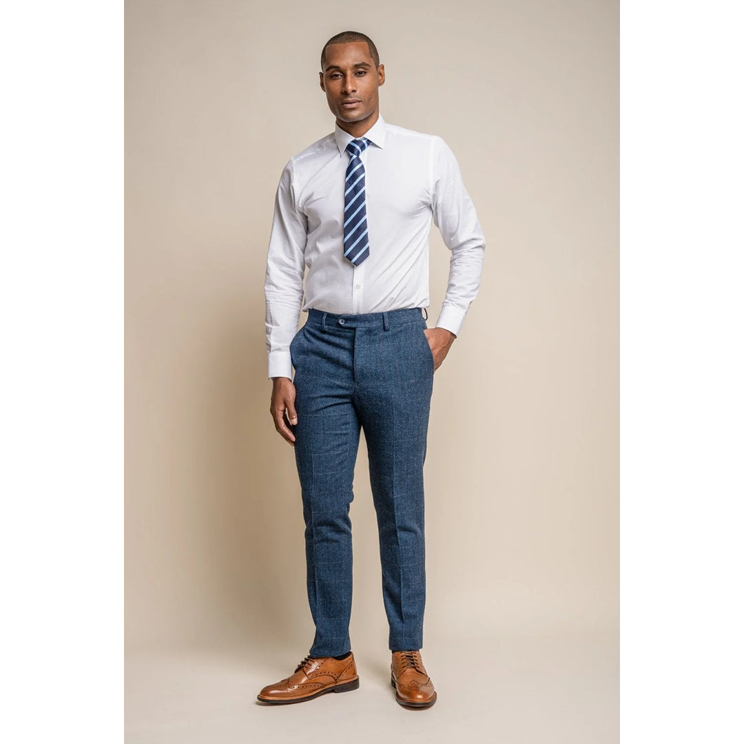 Pantalones de tweed a cuadros azules para hombre - Cavani Carnegi