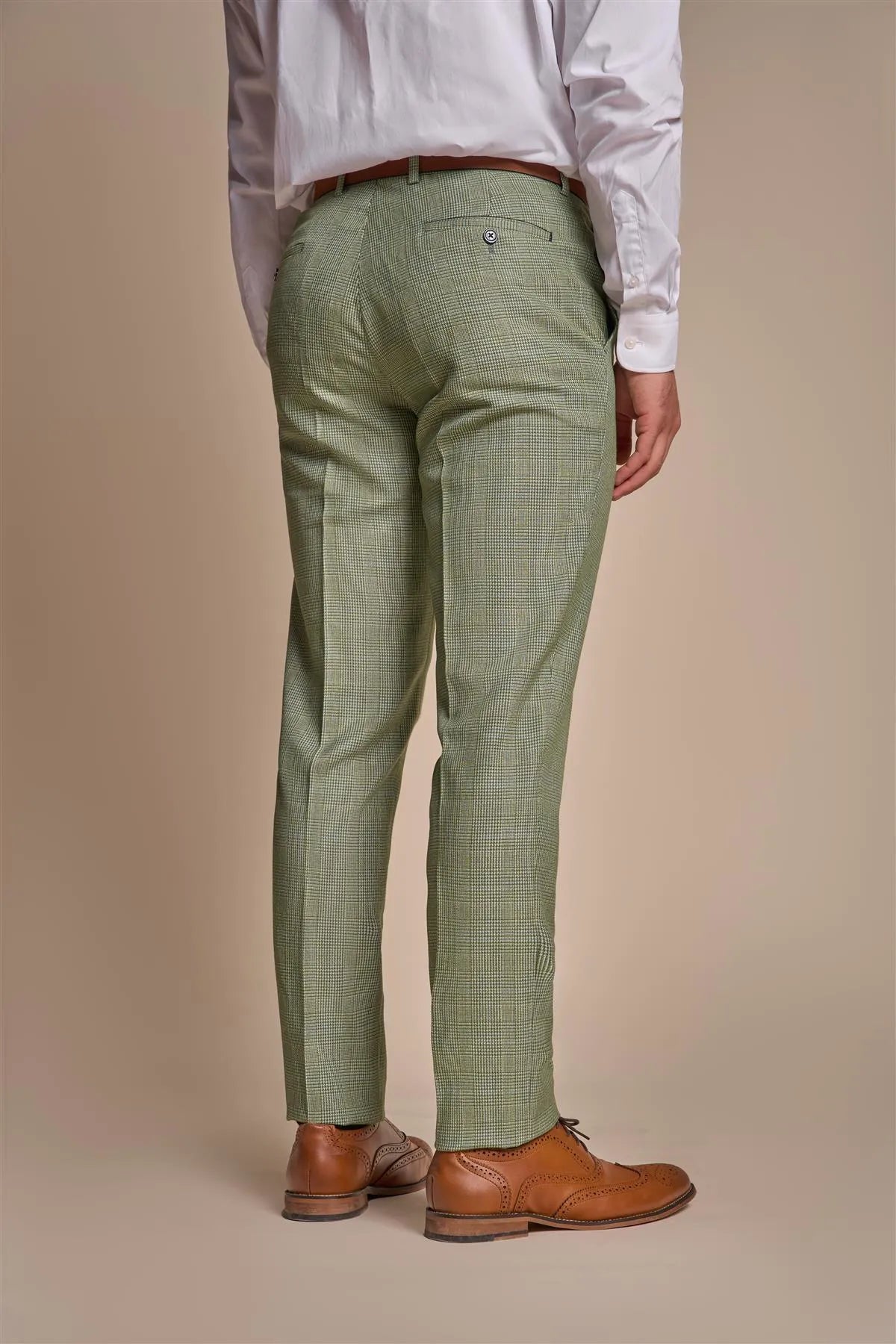 Caridi - Pantalones de hombre a cuadros verde salvia