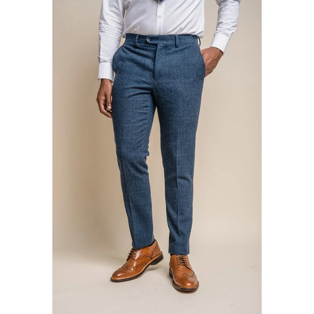 Pantalones de tweed a cuadros azules para hombre - Cavani Carnegi