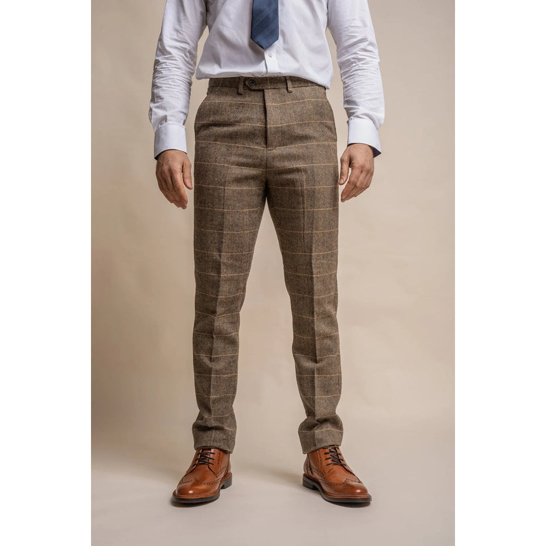 Albert - Pantalones de tweed marrón claro para hombre