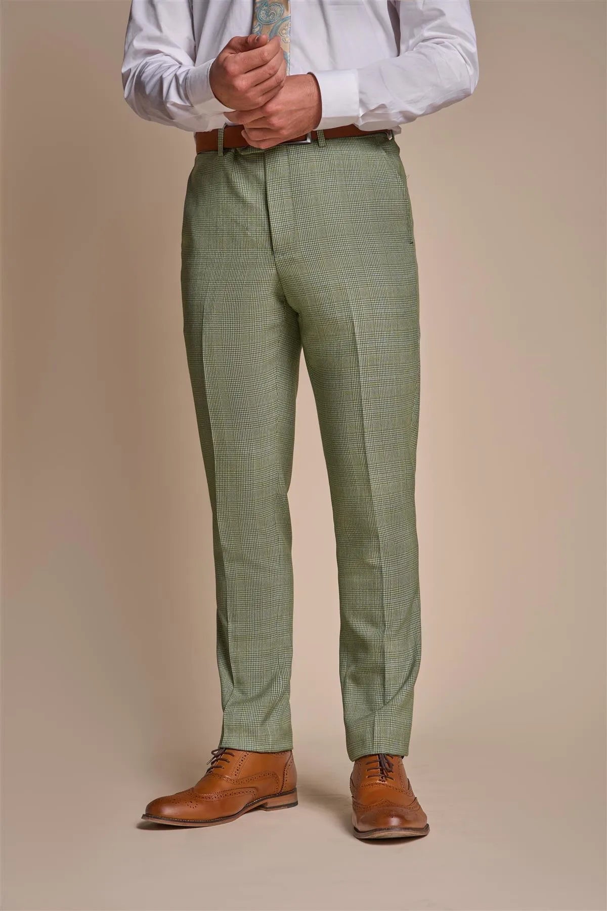 Caridi - Pantalones de hombre a cuadros verde salvia
