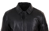 Chaqueta bomber de cuero negro para hombre con cuello blanco