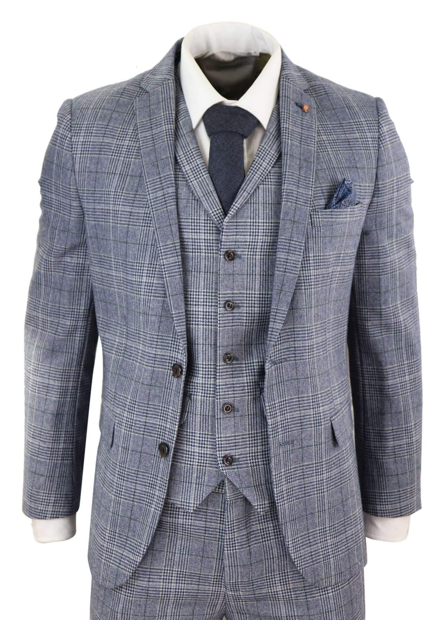 Harry Brown - Traje de tres piezas para hombre, color gris azulado, modelo Prince of Whales