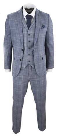 Harry Brown - Traje de tres piezas para hombre, color gris azulado, modelo Prince of Whales