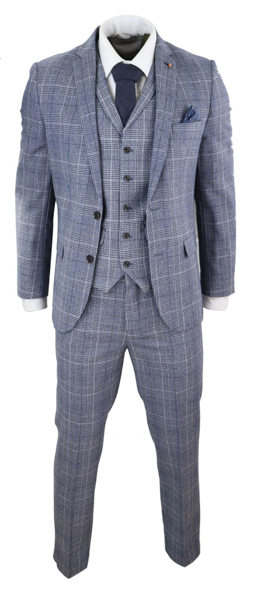 Harry Brown - Traje de tres piezas para hombre, color gris azulado, modelo Prince of Whales