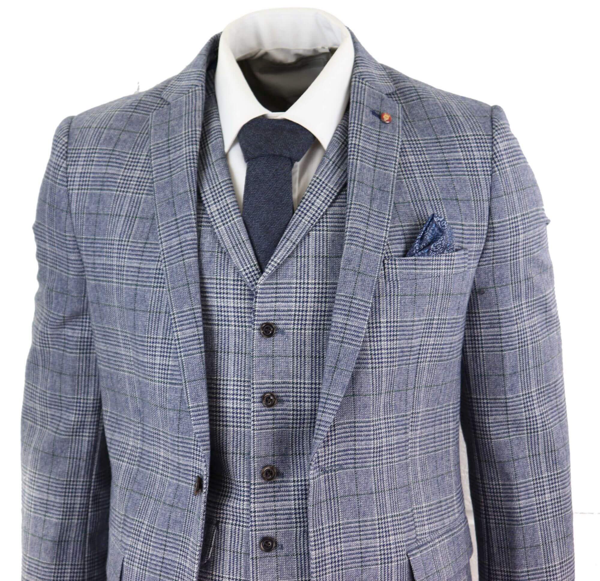 Harry Brown - Traje de tres piezas para hombre, color gris azulado, modelo Prince of Whales