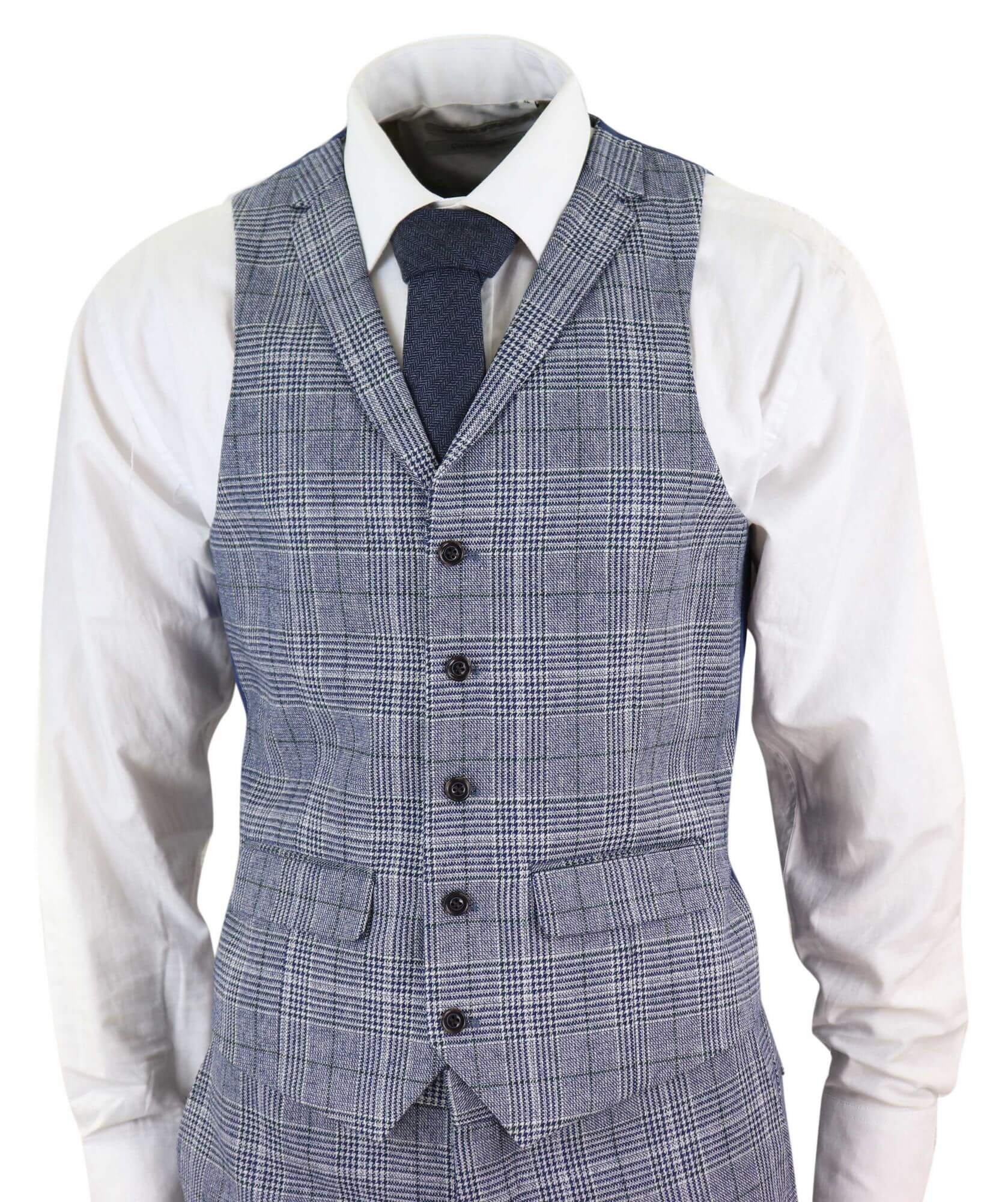 Harry Brown - Traje de tres piezas para hombre, color gris azulado, modelo Prince of Whales