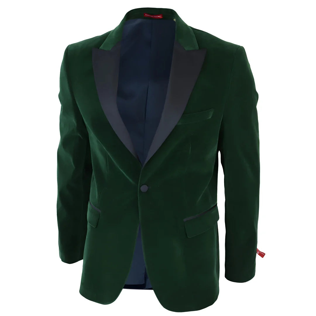 Blazer de esmoquin de terciopelo verde para hombre con solapas de satén, ideal para cenas, bodas y graduaciones. Traje de etiqueta.