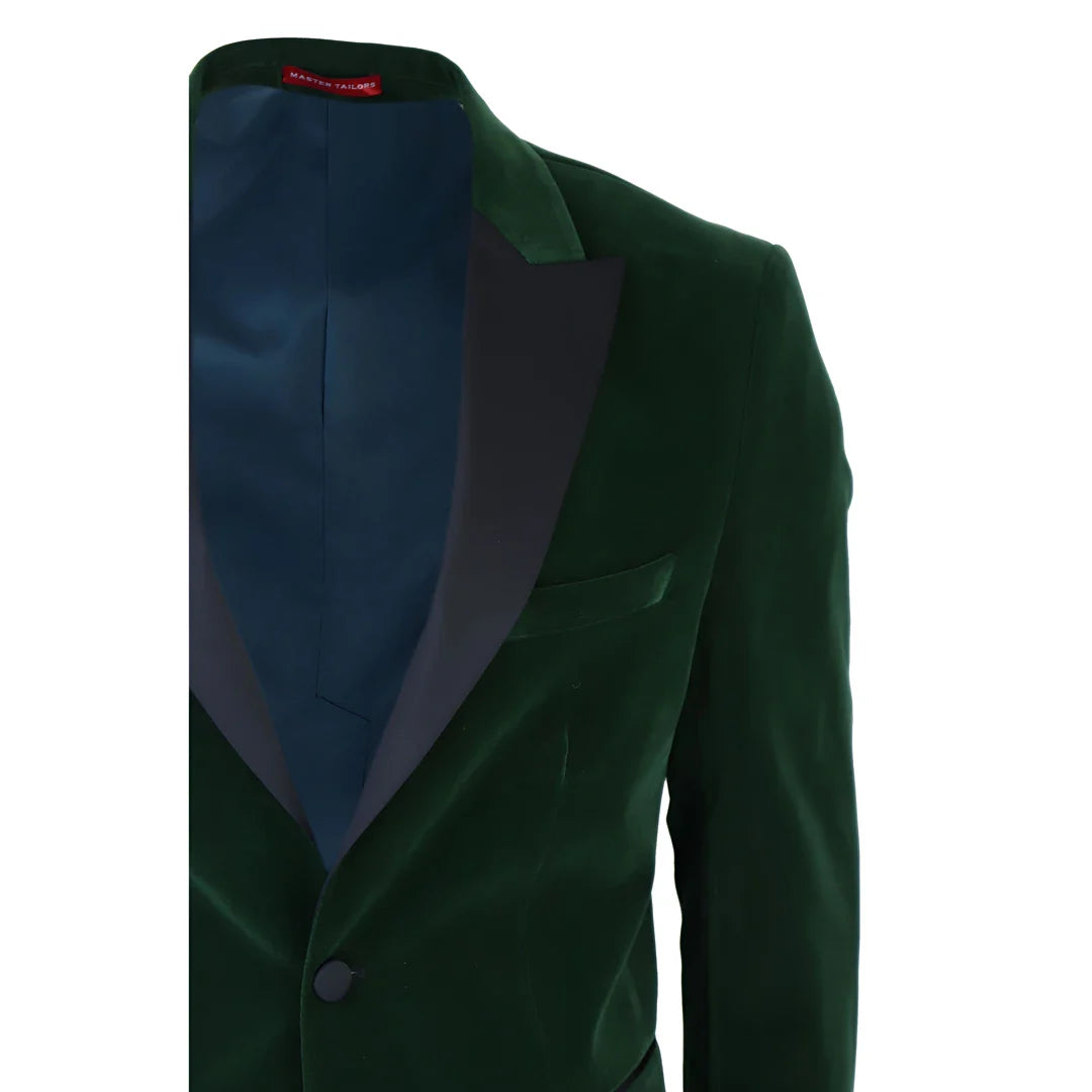 Blazer de esmoquin de terciopelo verde para hombre con solapas de satén, ideal para cenas, bodas y graduaciones. Traje de etiqueta.