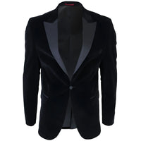 Blazer de esmoquin negro de terciopelo para hombre con solapas de satén para cena, boda o baile de graduación. Etiqueta negra.