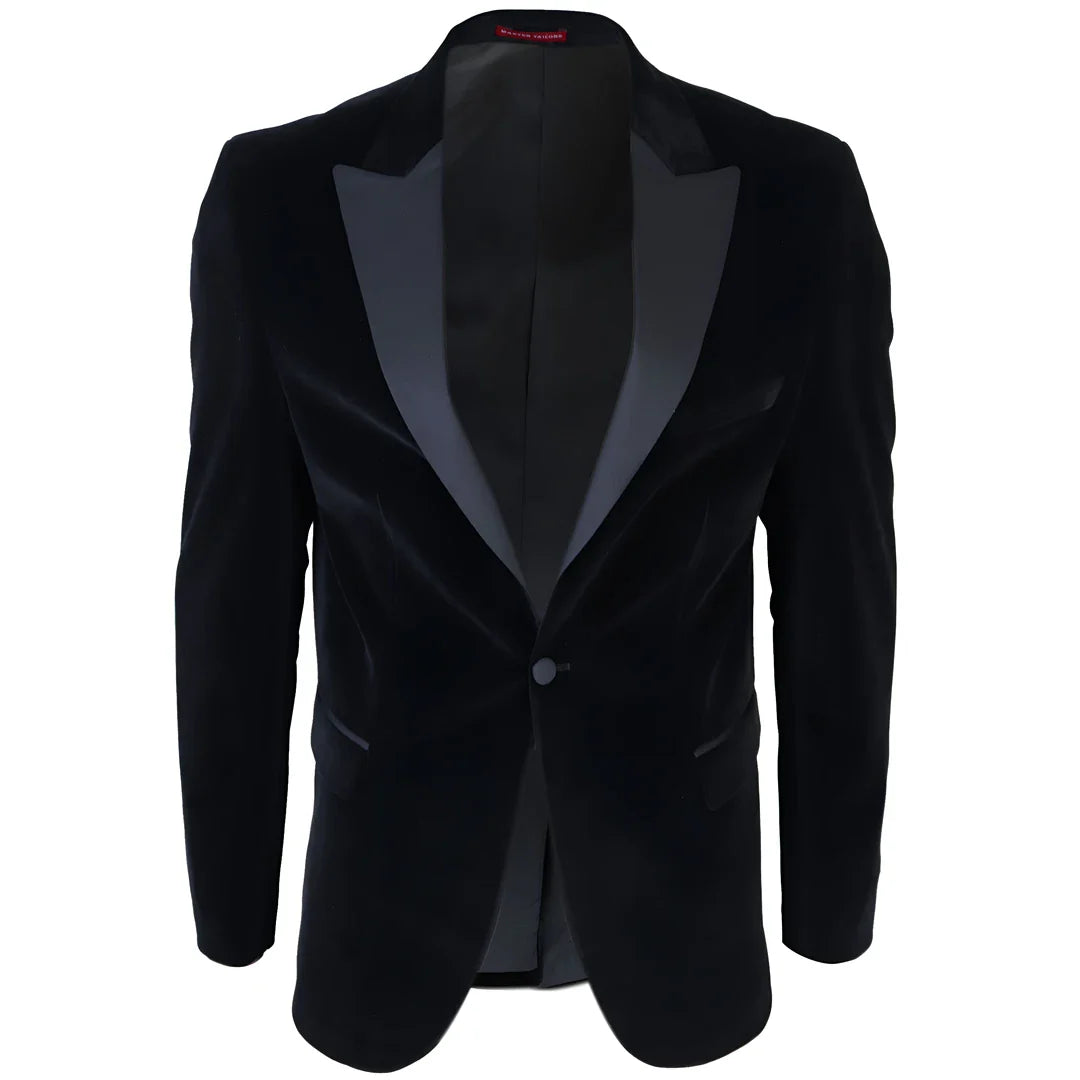 Blazer de esmoquin negro de terciopelo para hombre con solapas de satén para cena, boda o baile de graduación. Etiqueta negra.