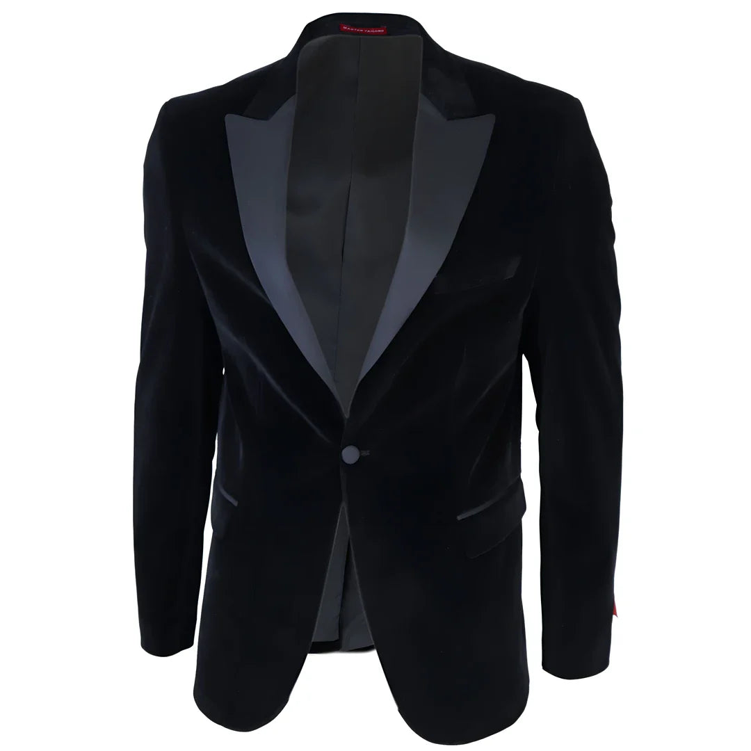 Blazer de esmoquin negro de terciopelo para hombre con solapas de satén para cena, boda o baile de graduación. Etiqueta negra.