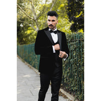 Blazer de esmoquin negro de terciopelo para hombre con solapas de satén para cena, boda o baile de graduación. Etiqueta negra.
