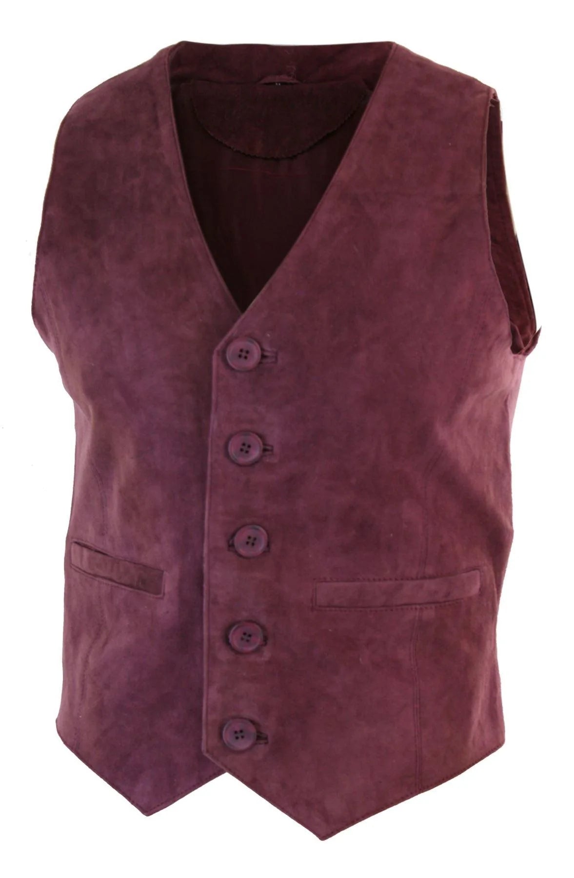 Chaleco de hombre, de ante auténtico, estilo retro vintage western, color burdeos.