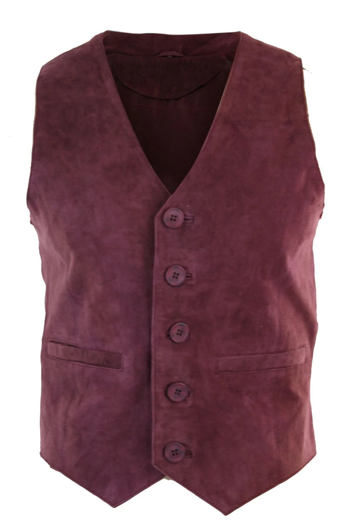 Chaleco de hombre, de ante auténtico, estilo retro vintage western, color burdeos.