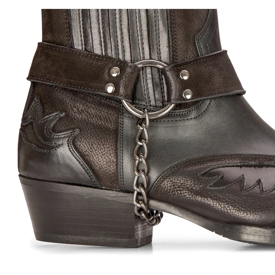 Botas vaqueras negras de estilo western para hombre, estilo vintage, con punta, de caballero, hasta el tobillo, de estilo campestre, de cuero auténtico.
