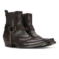 Botas vaqueras negras de estilo western para hombre, estilo vintage, con punta, de caballero, hasta el tobillo, de estilo campestre, de cuero auténtico.