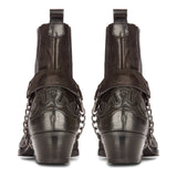 Botas vaqueras negras de estilo western para hombre, estilo vintage, con punta, de caballero, hasta el tobillo, de estilo campestre, de cuero auténtico.