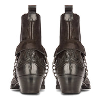 Botas vaqueras negras de estilo western para hombre, estilo vintage, con punta, de caballero, hasta el tobillo, de estilo campestre, de cuero auténtico.