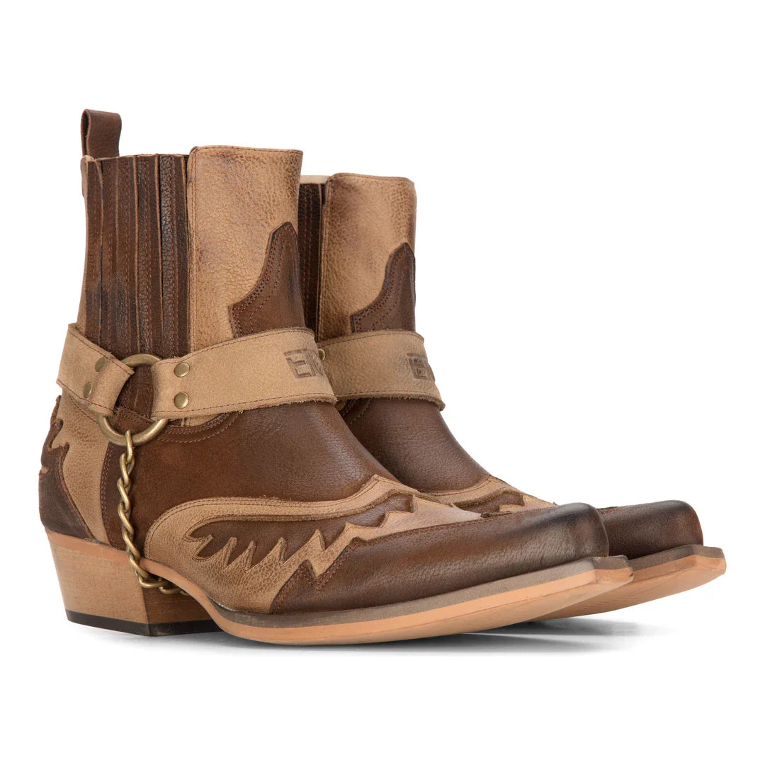 Botas vaqueras de hombre de estilo western, color marrón, estilo vintage, puntiagudas, estilo caballero, botines de campo, de cuero auténtico.