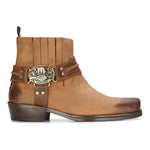 Botas vaqueras de hombre de estilo western, color marrón claro, con punta cuadrada, ideales para la caza, el senderismo y montar a caballo.